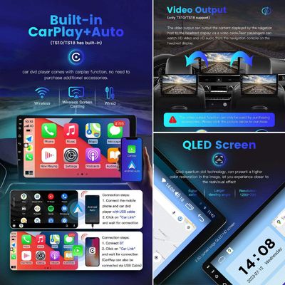 Universal 2 Din QELD/IPS Touch Screen Radio Player Carplay met Split Screen functie